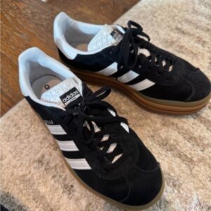 Adidas Platform Gazelle Black and White Sneakers with Gum Sole